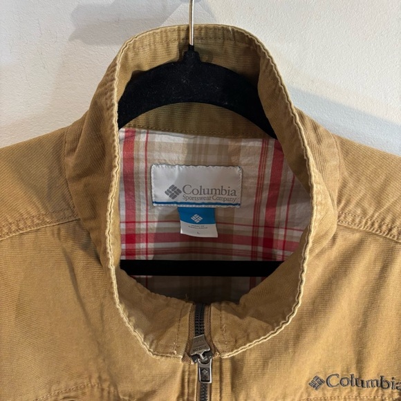 COLUMBIA Sz L Loma Vista Tan Driving Coat Jacket Zip Up Funnel Collar Unlined - Picture 6 of 11